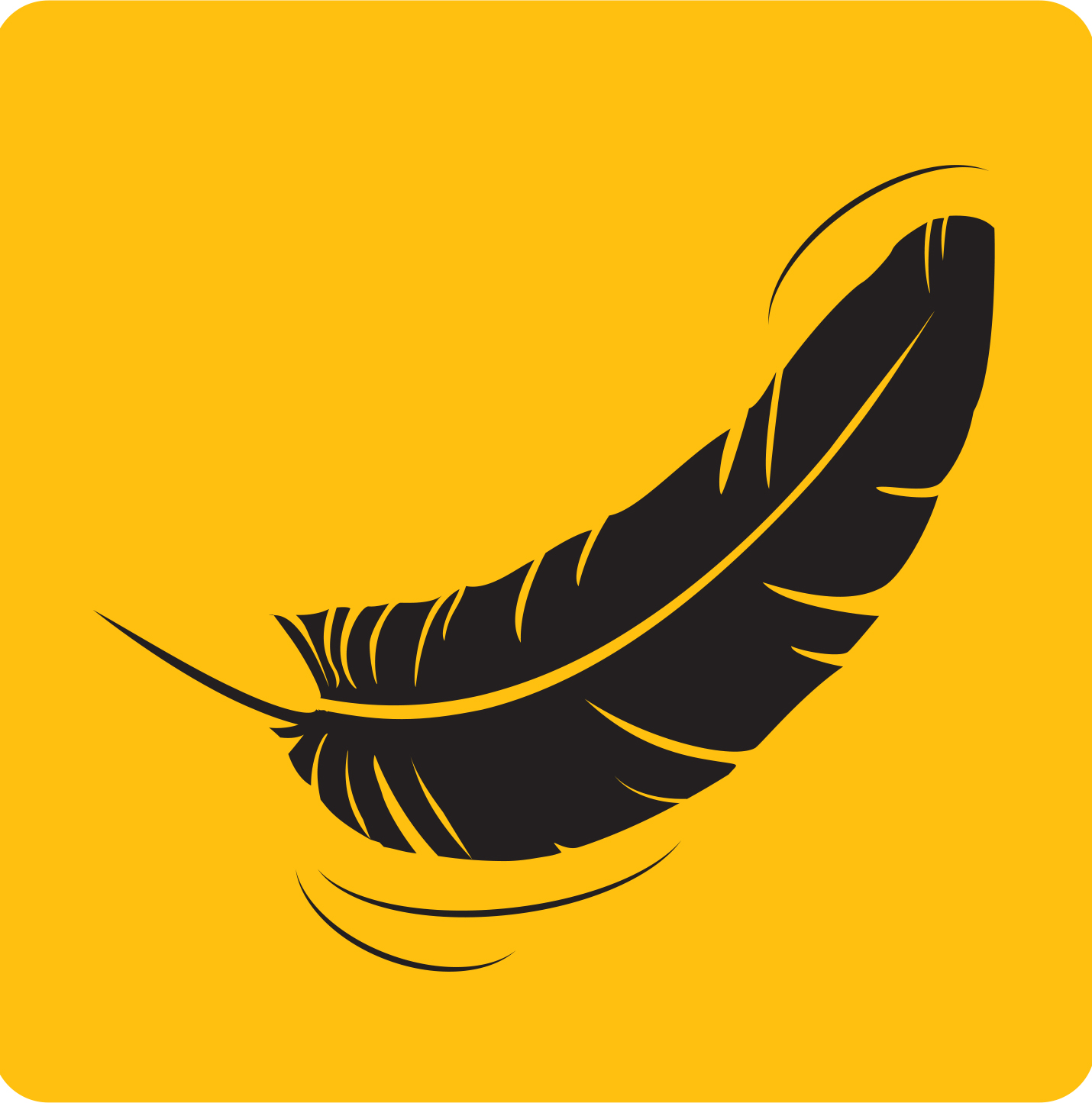 Black feather on yellow background.